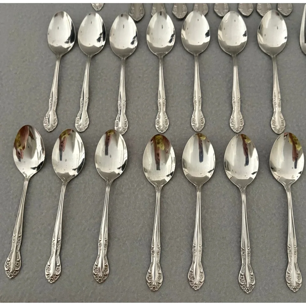 Utica Stainless Steel Flatware Set 37pc Floral Pattern Silverware Korea Vintage